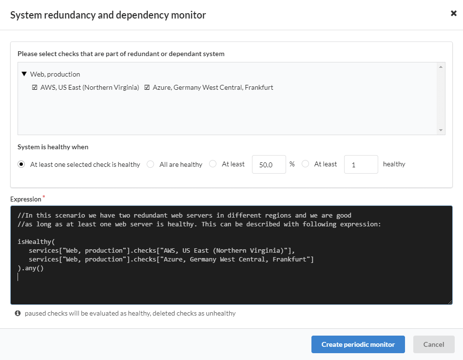 Expression example when adding new system redundancy and dependency monitor